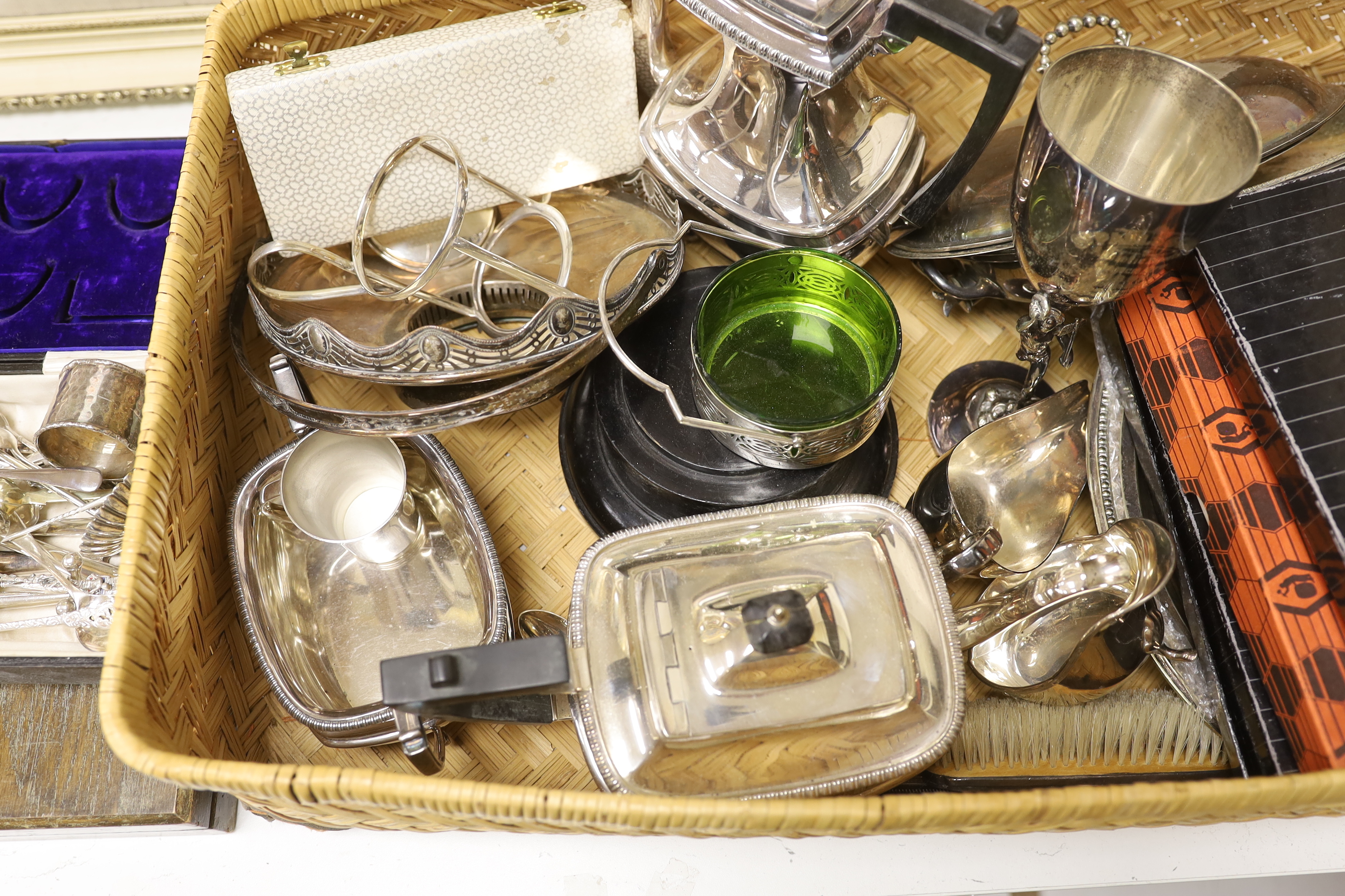 A quantity of assorted silver plated ware and some small silver